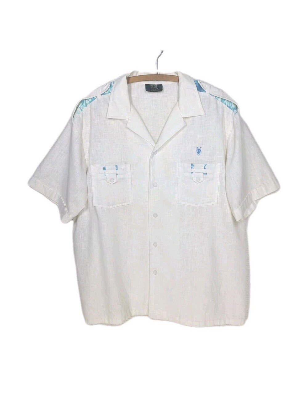 Men's Iolani Camp Shirt XXL 100% Linen Hawaiian Epaulette Beach Covered Button